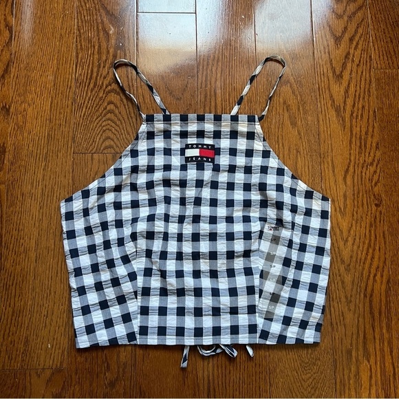 [NWT] Tommy Hilfiger Jeans Seersucker Gingham Lace up Halter Top - Sz S - Picture 3 of 13
